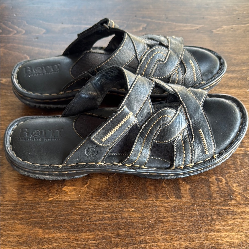 Born Women's Black Leather Strappy Sandals Size 7/38